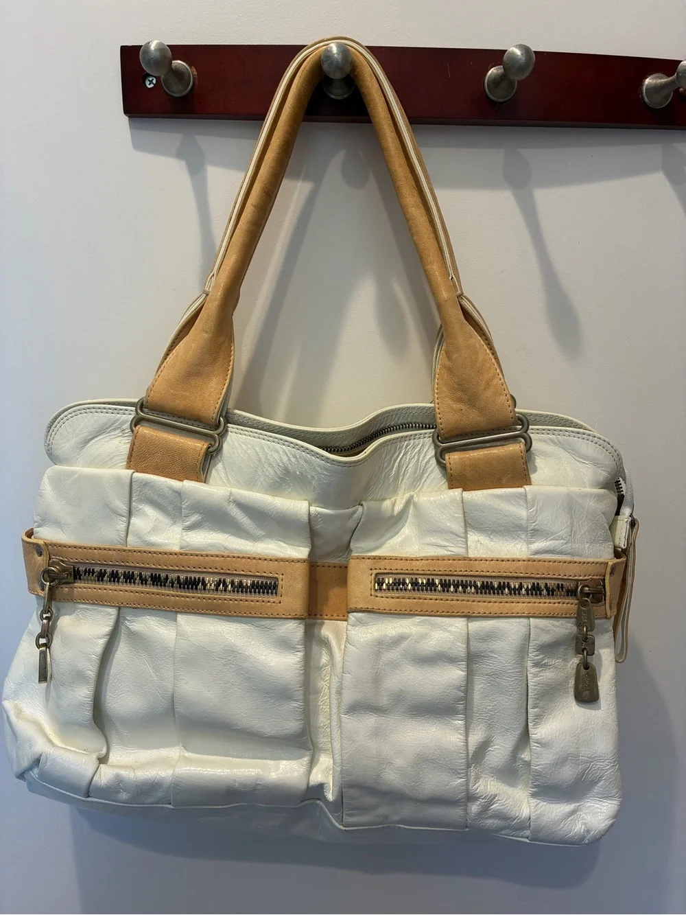 See By Chloé White and Tan Leather Satchel